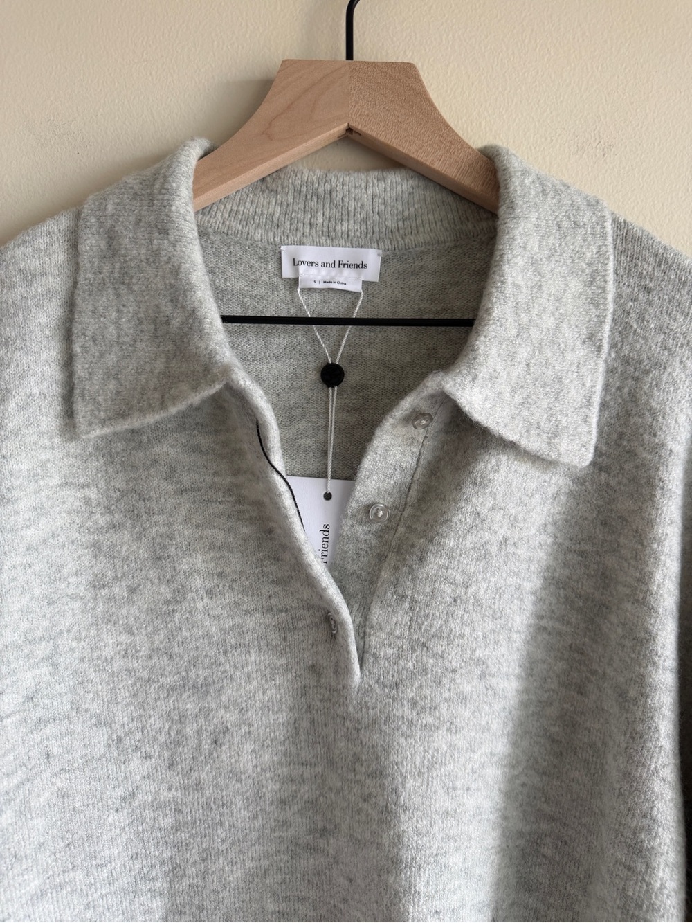 NWT Lovers and Friends Ivy Polo Sweater Light Grey S Soft Collared Revolve - Picture 3 of 12